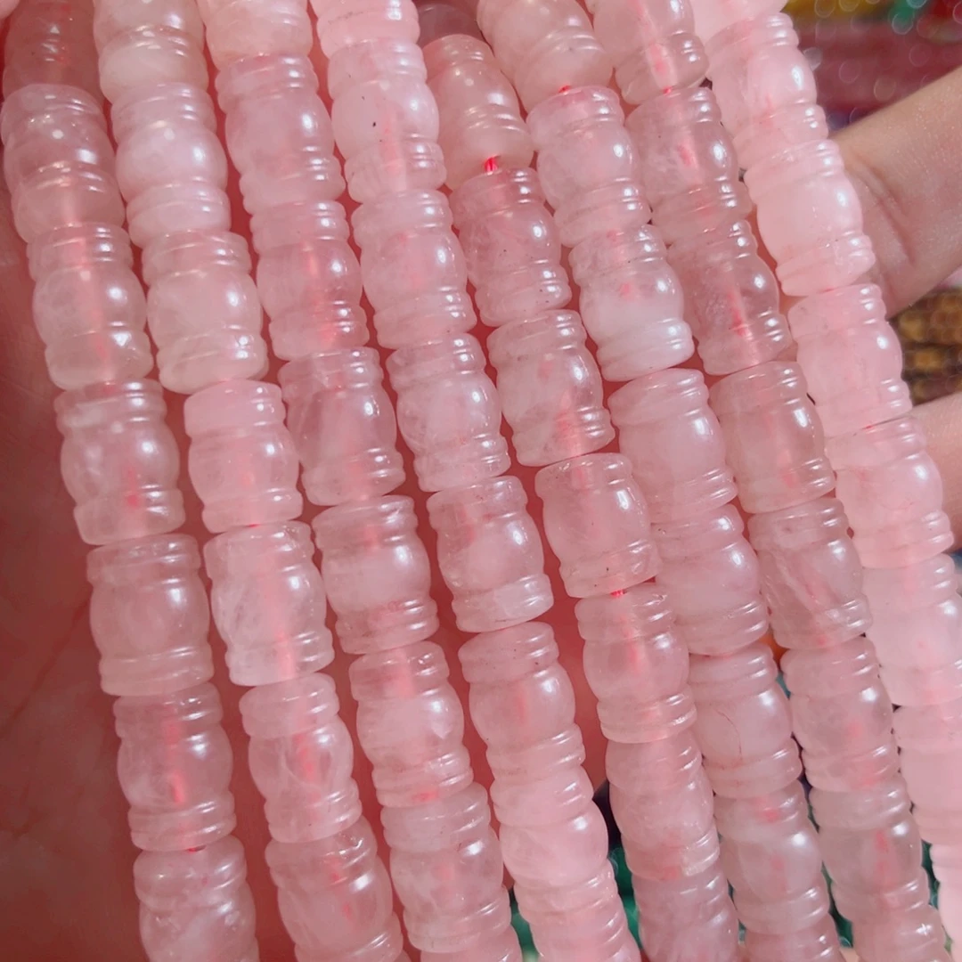 合金玛瑙/玉髓珠宝半成品粉水晶回纹雕刻一条10x14mm