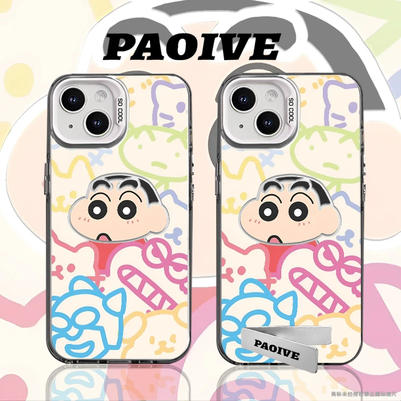 蜡笔小新适用苹果华为vivoiPhone小米三星防摔彩银手机壳