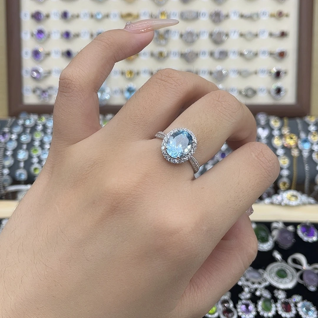 戒指托帕石银S925镶嵌