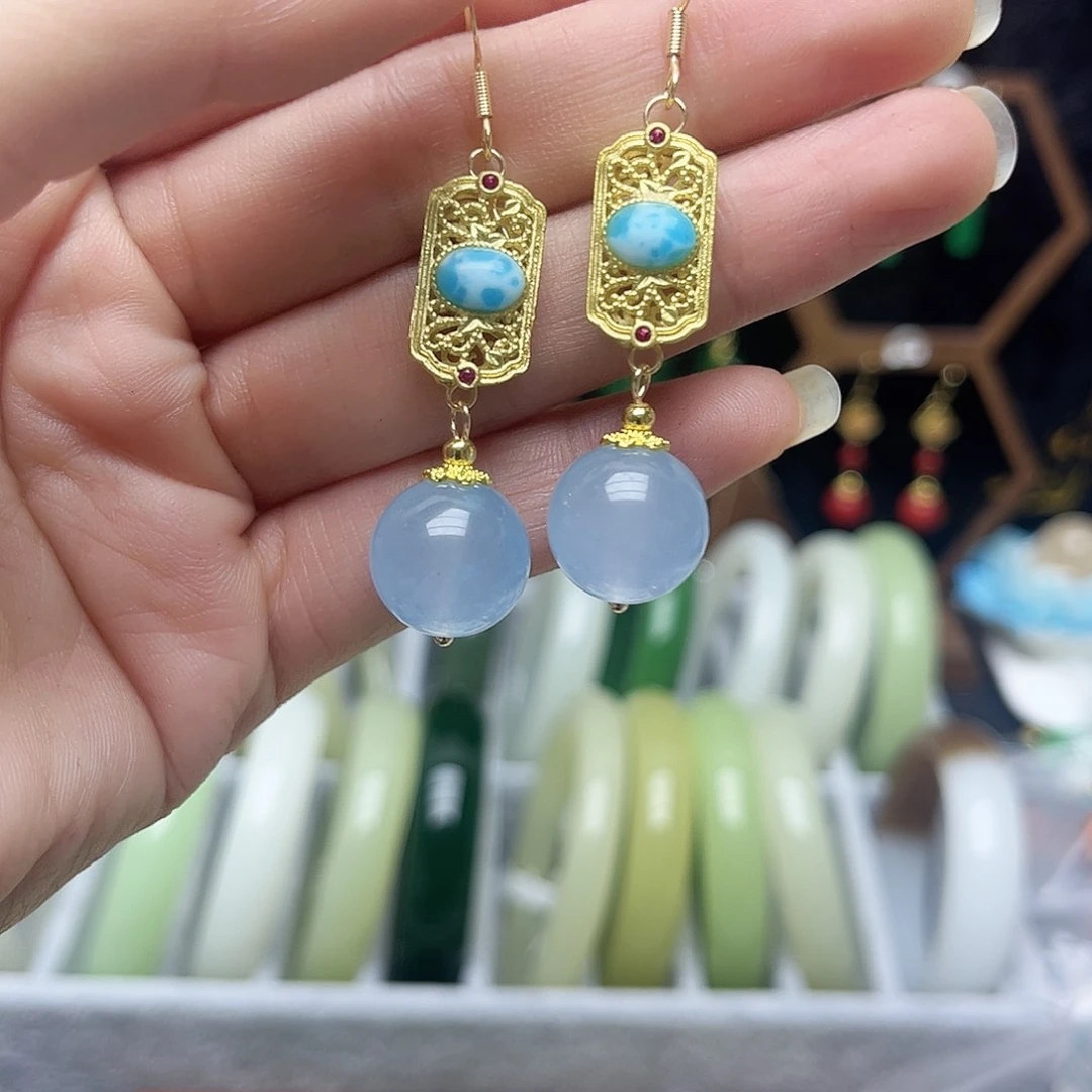 翡翠未镶嵌耳饰蓝色