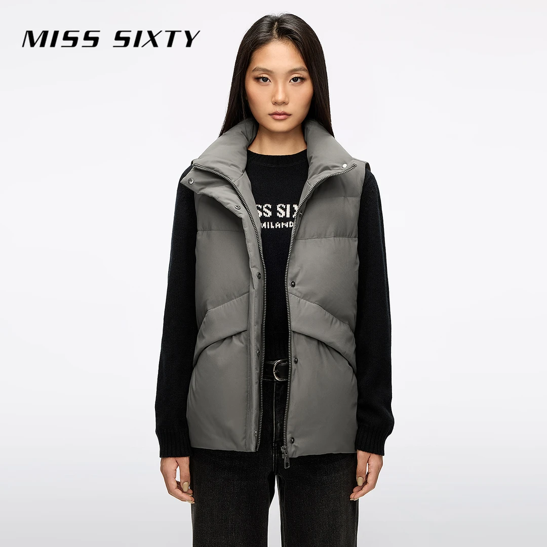 Miss Sixty2025秋季新款羽绒背心女马甲宽松短款拉链按扣90白鹅绒