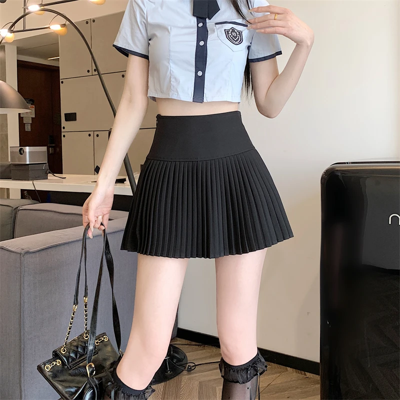 黑色半身裙女夏高腰百褶裙新款短裙A字裙半裙伞裙裙子裤裙潮#8801