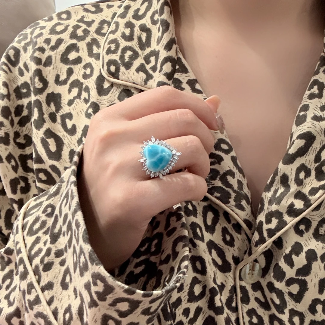 天然海纹石戒指s925银