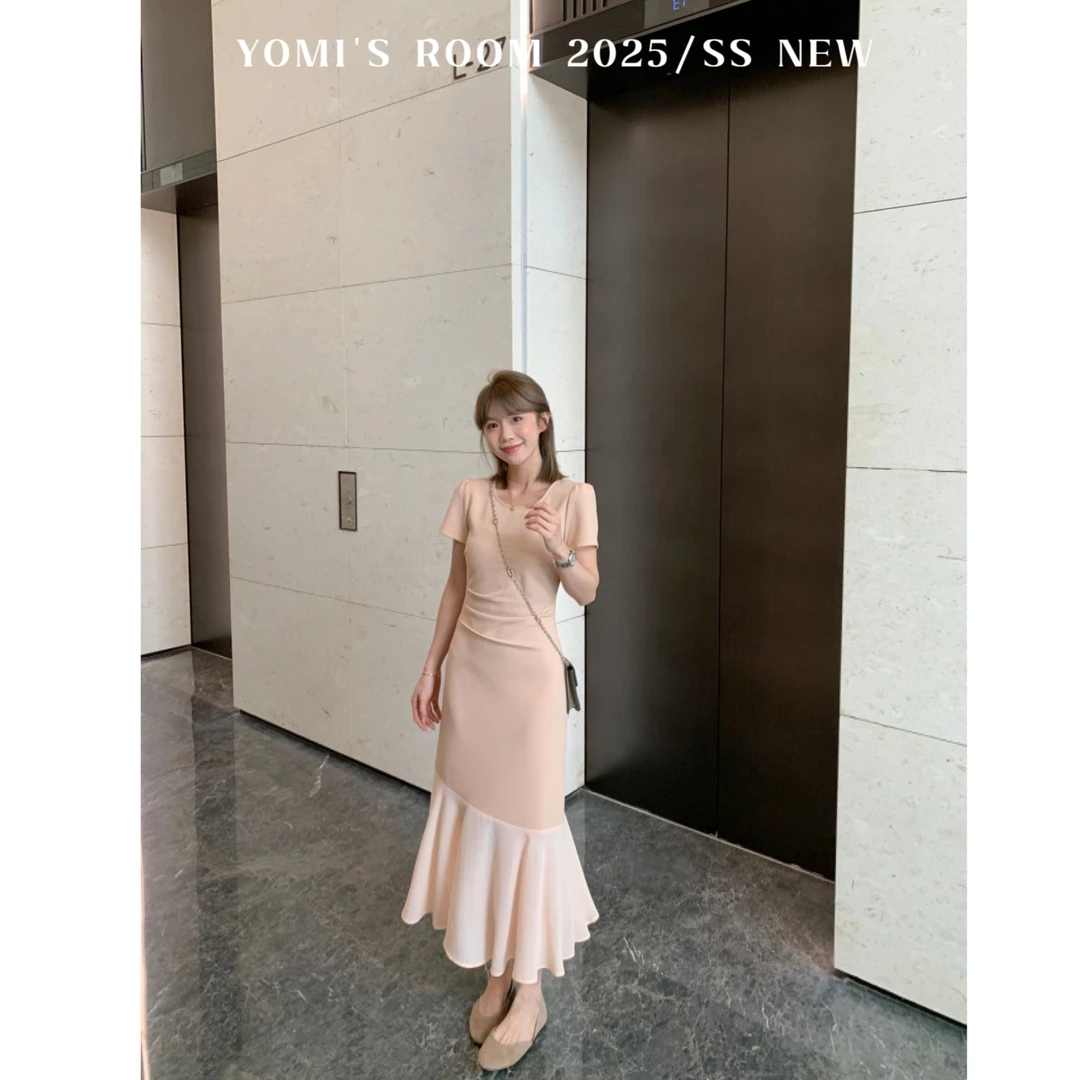 YOMI小个子【浮梦半生】优雅拼接法式气质夏季收腰显瘦显白连衣裙