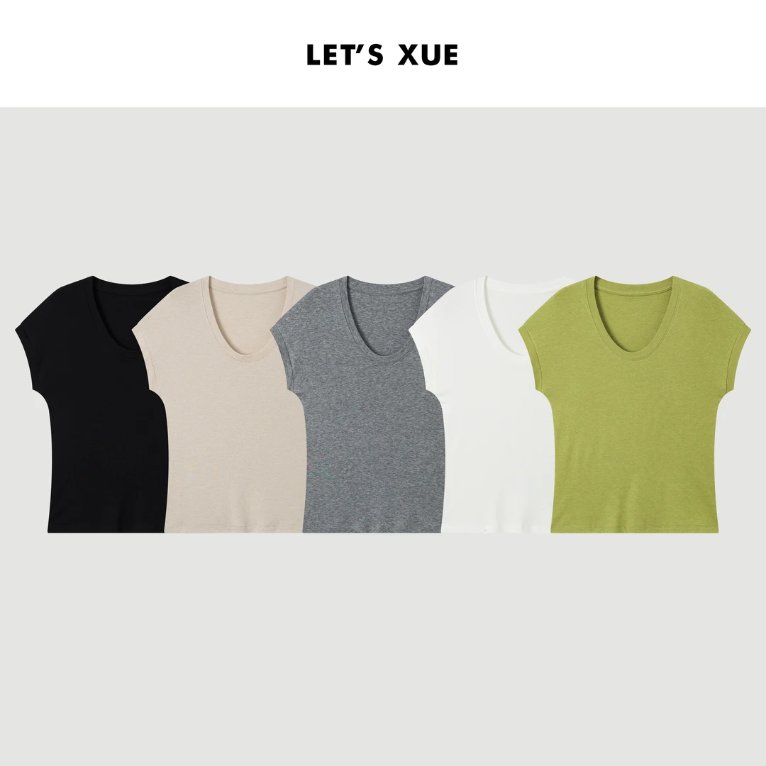 XUE【弹力面膜T】U领正肩短袖T恤女