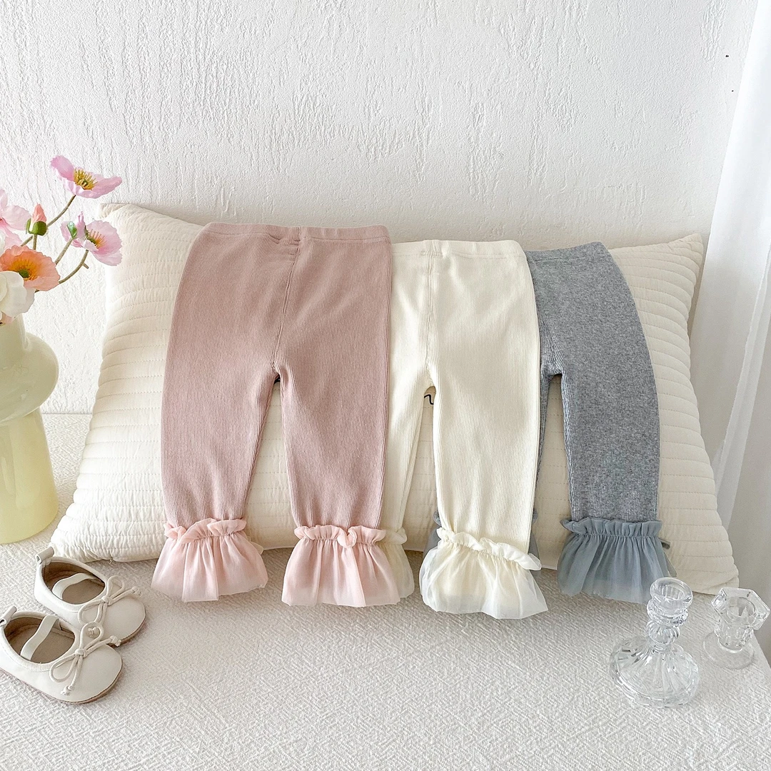 秋季新款女宝百搭花边打底裤