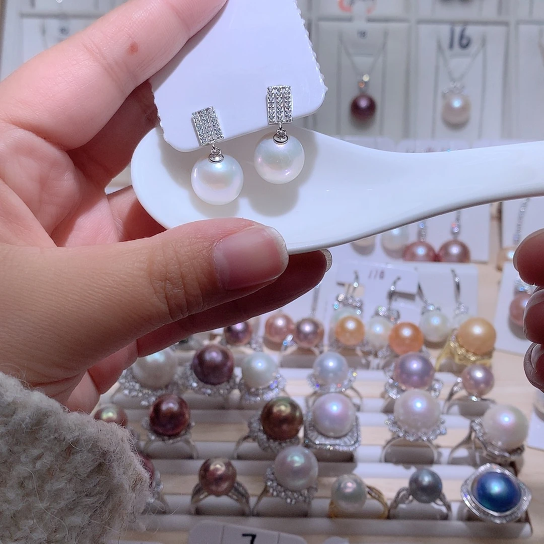 淡水珍珠银S925镶嵌耳饰CC12.4mm