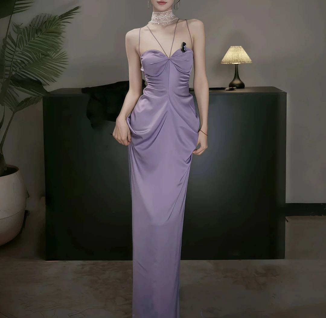 法式御姐缎面露背吊带连衣裙2025夏季新款显瘦丰胯名媛气质长裙子