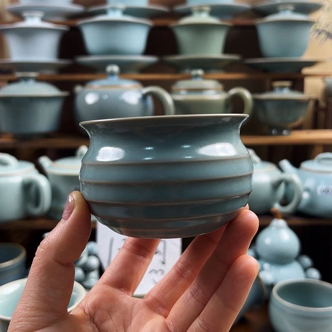 仿古釉炫纹福袋杯手工