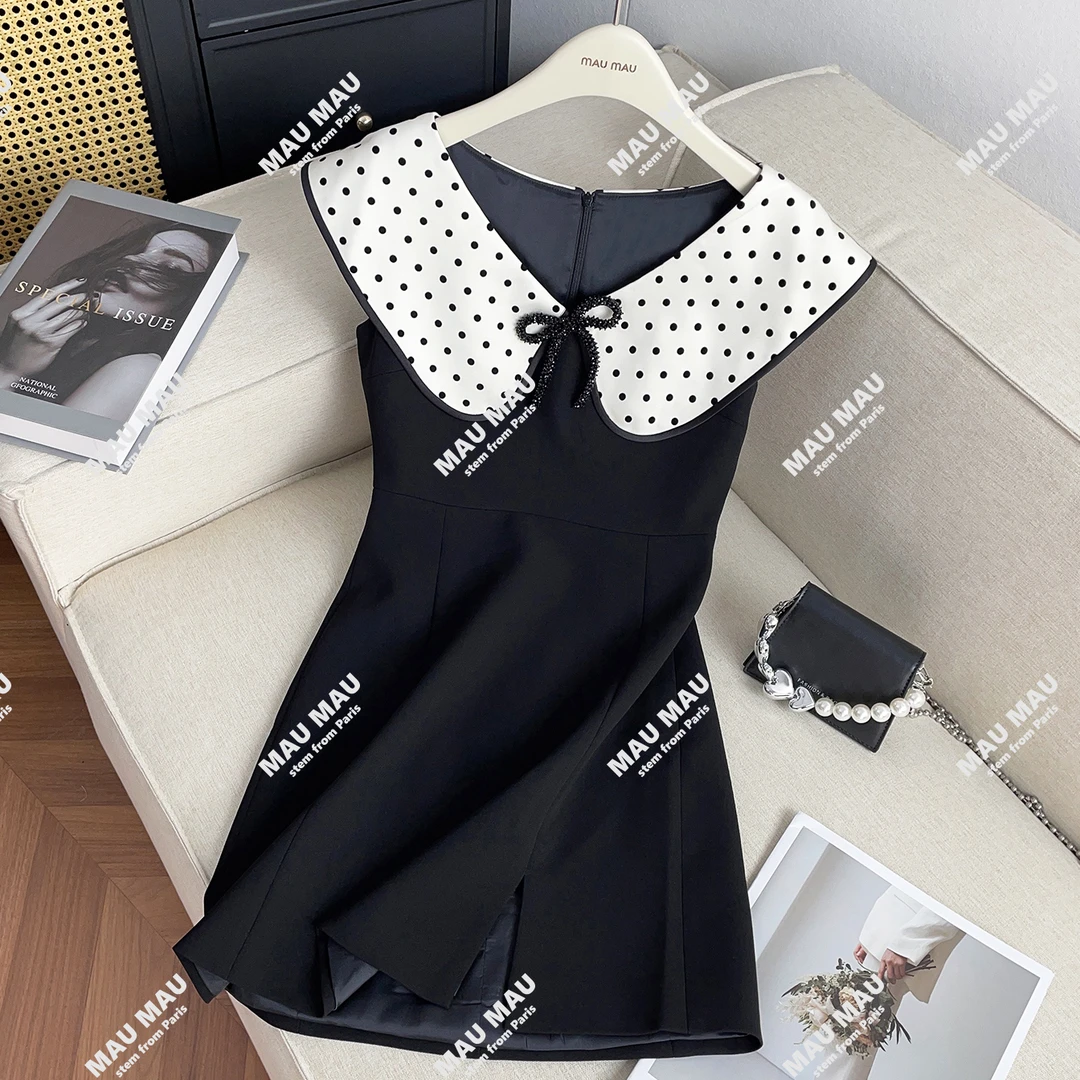 MIUMEM2025夏季新款法式千金风波点小盖袖收腰短连衣裙DY7622