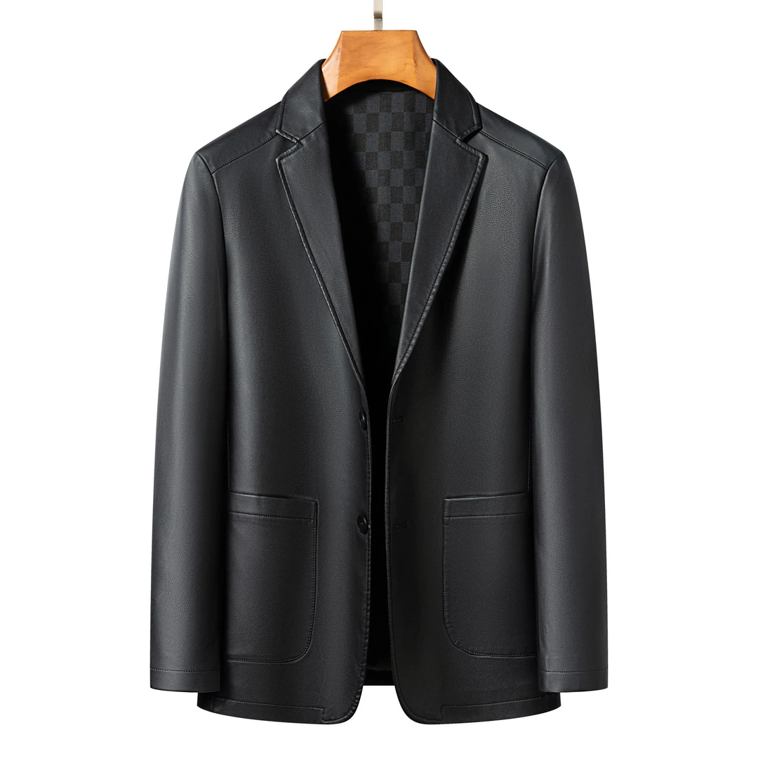 [海宁真皮]男士海宁真皮头层山羊皮高档商务休闲西服中老年春秋