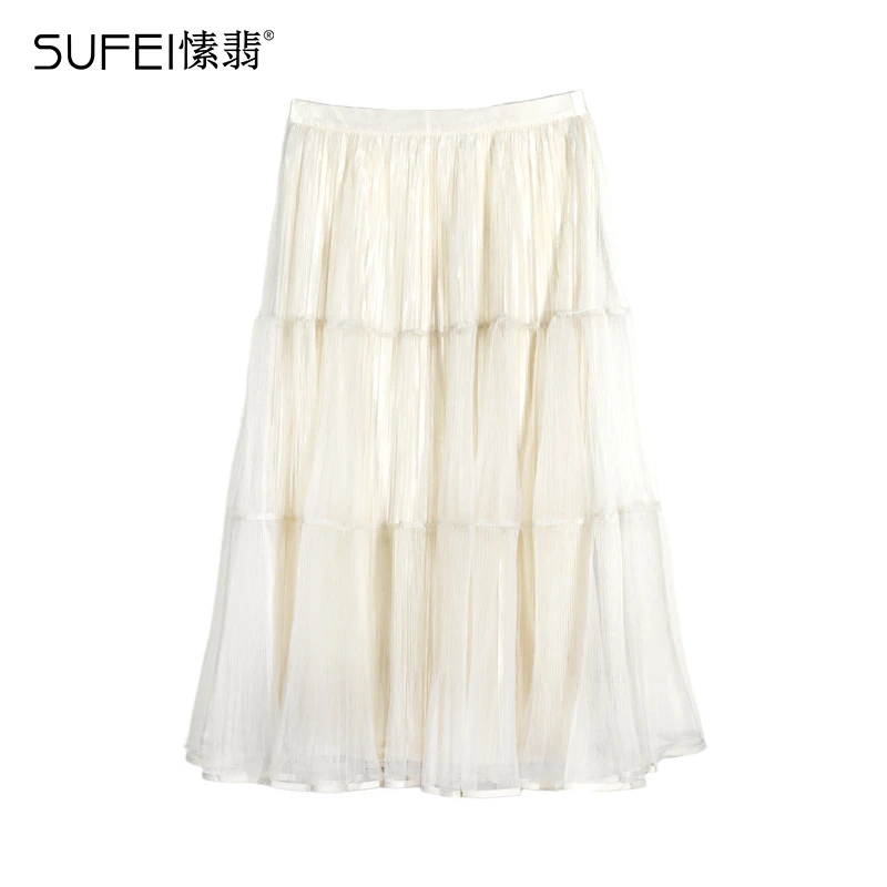 SUFEI/愫翡S52QZ0539A 夏季新款简约纯色多层半身裙 0539