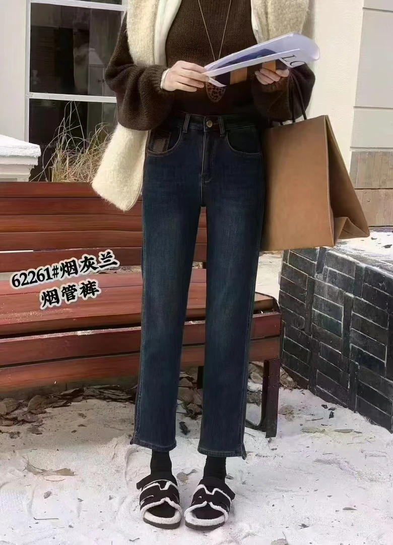 秋冬新款高腰加绒百搭烟管裤 H366 .