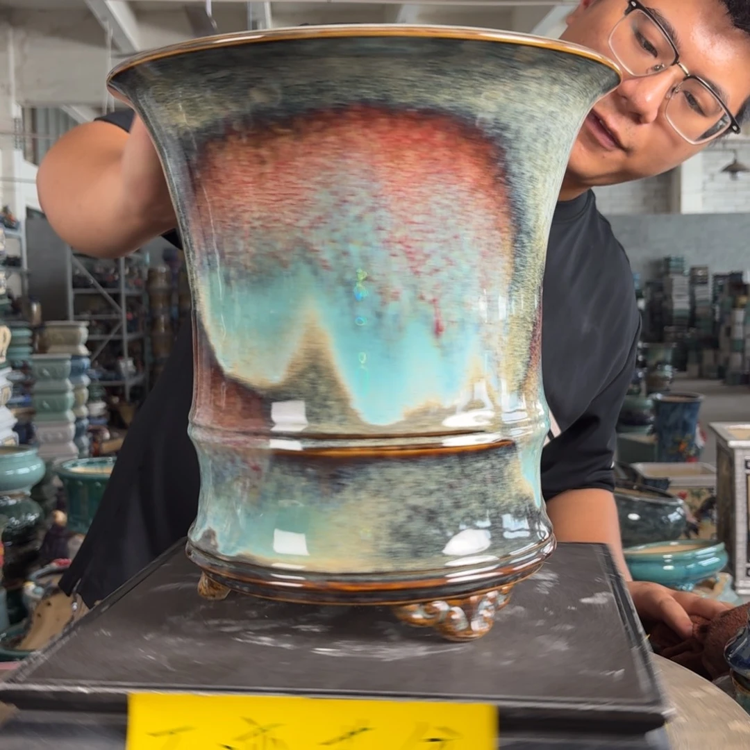 。一风堂石湾花盆 针眼 修胚痕迹 内22*26