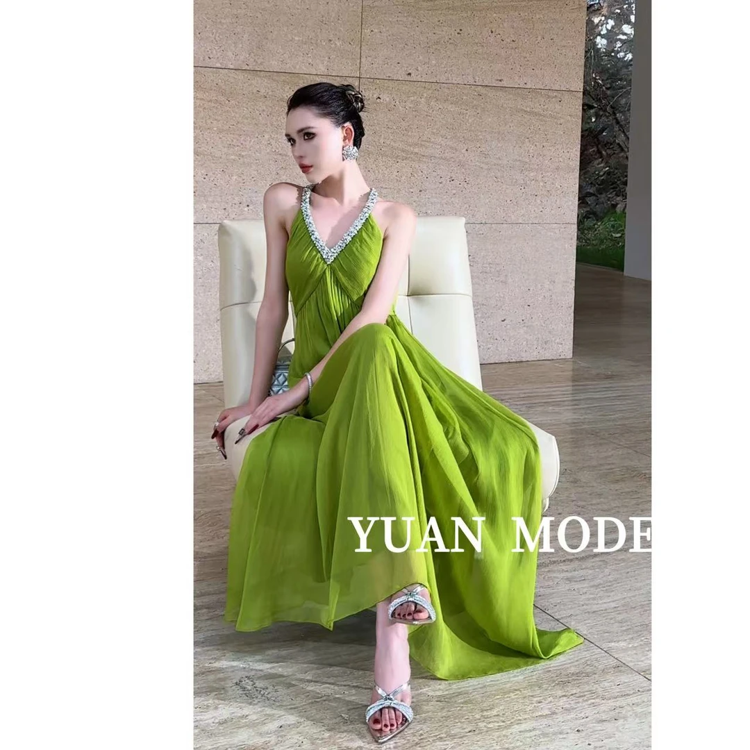 YUAN MODEL/媛老板-【绿野仙踪】优雅高端烫钻气质长款连衣裙032425