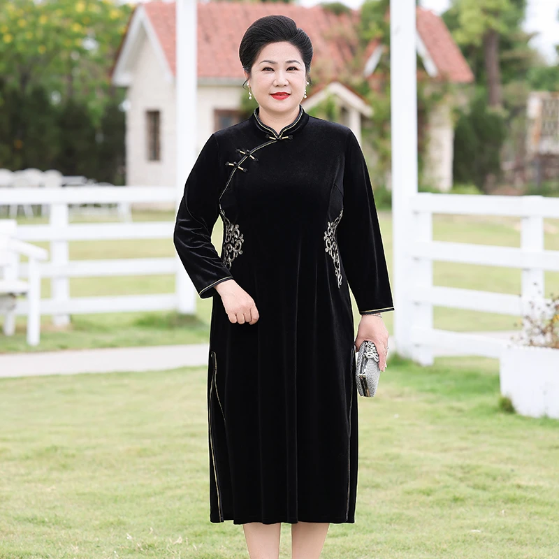 胖妈妈连衣裙春秋新中式国风高贵私人裙子女中老年女装连衣裙