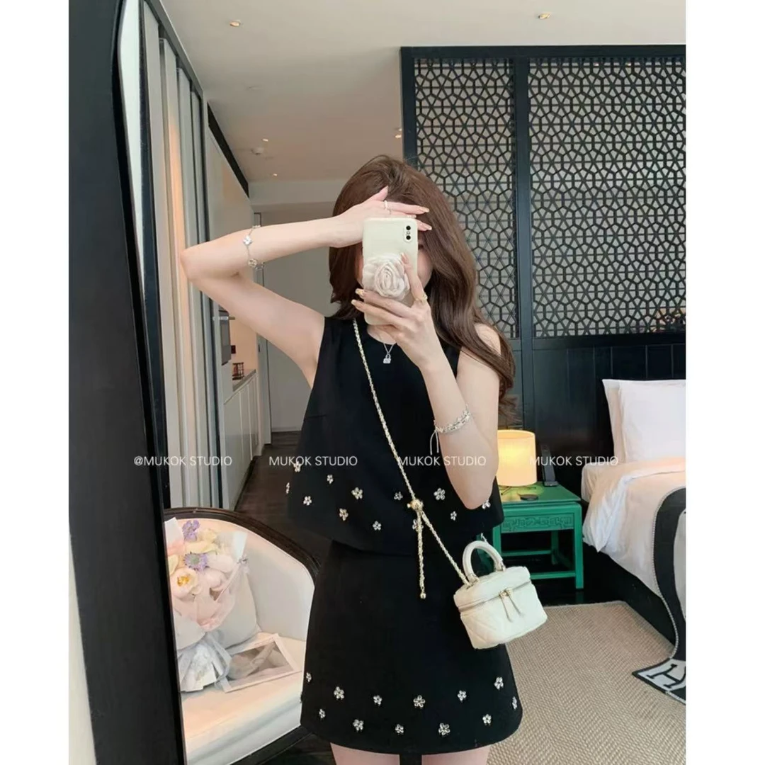 千金风法式名媛背心小香风上衣+包臀短裙子套装女夏季