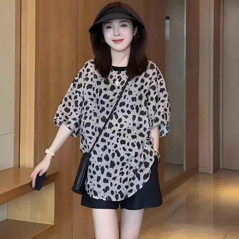 2025新款女装短袖百搭圆领豹纹上衣T恤