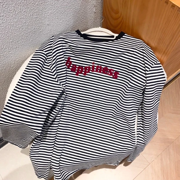 新疆包邮【6914】字母横条纹大T-长74