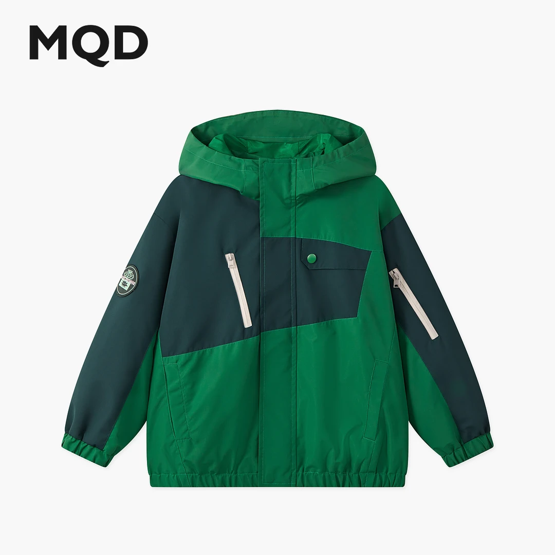 MQD男童25秋新款撞色拼接户外露营登山服宽松连帽外套9653W0844