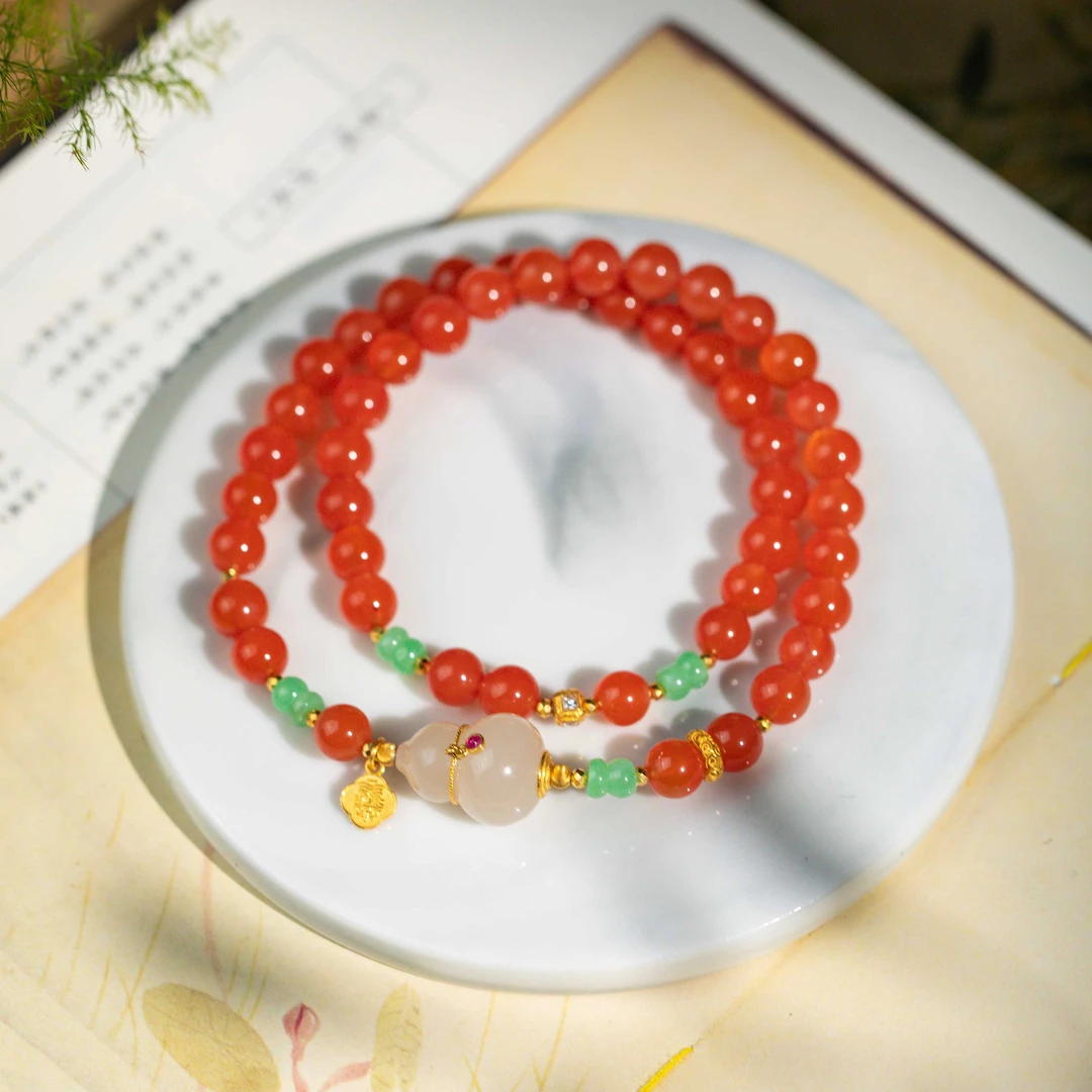 S-《锦之翎》原创冰红玛瑙双圈手链-AW75871