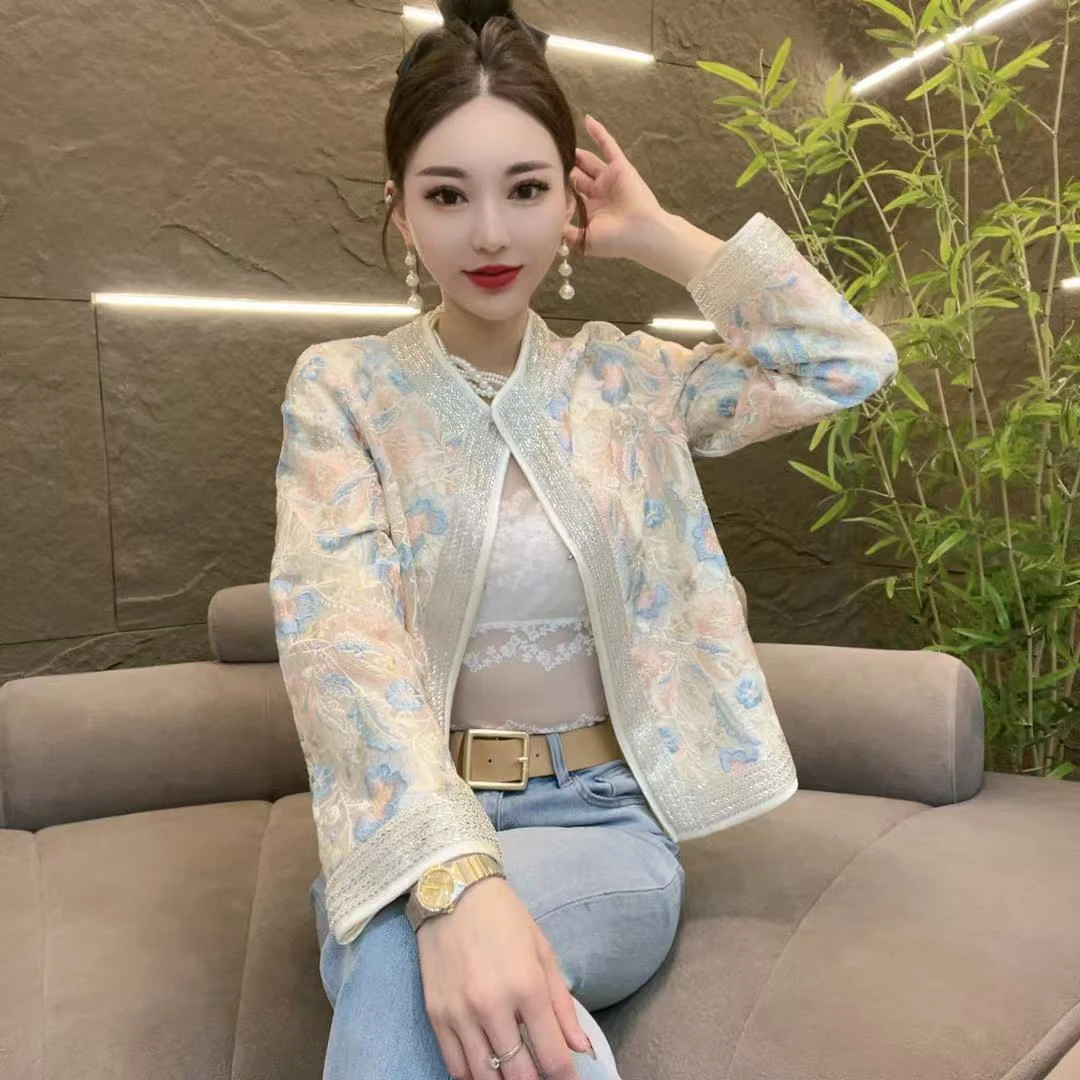 深圳南油乐总-6027-6026-春季新款国风刺绣提花优雅外套女装