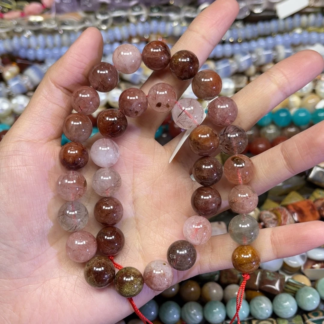 玛瑙/玉髓散珠天然红兔毛卡12长条38厘米