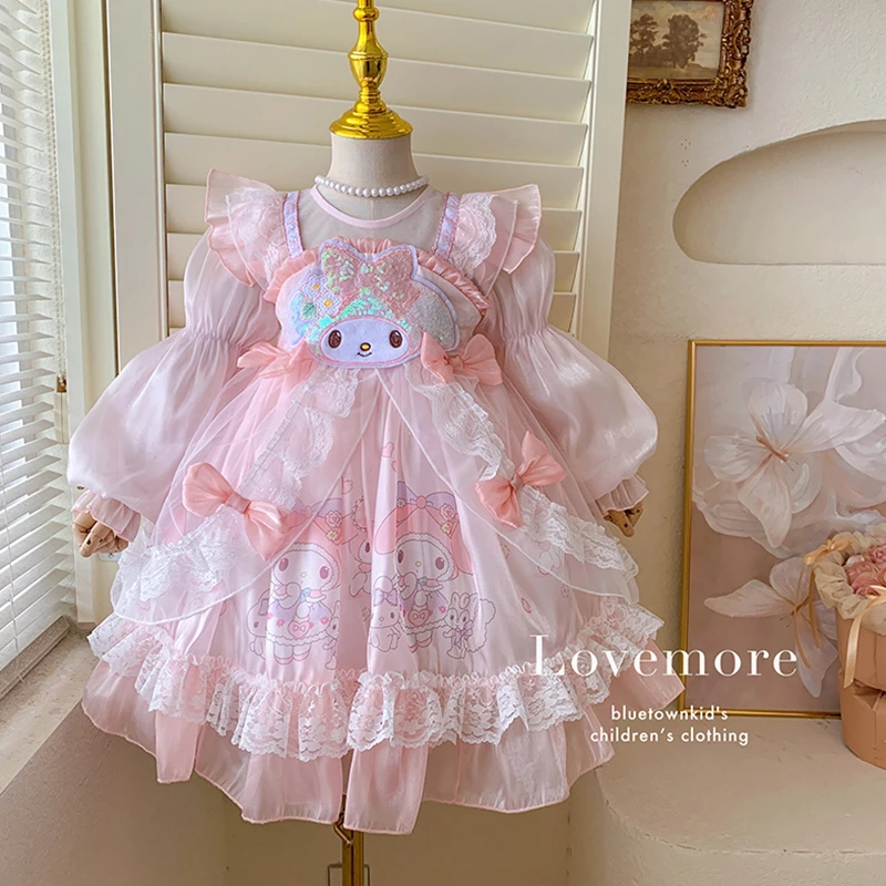 【本妈】2025春”美乐蒂”女童泡泡袖刺绣印花洛丽塔连衣裙11039