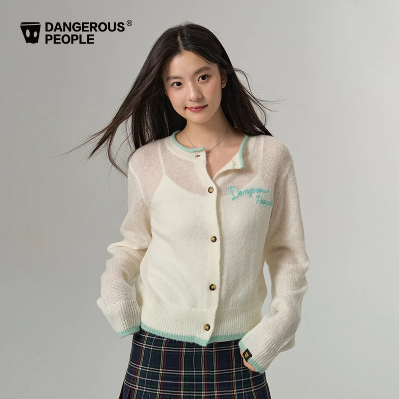 Dangerouspeople薛之谦dsp简约字母开衫毛衣秋季薄款百搭针织衫女
