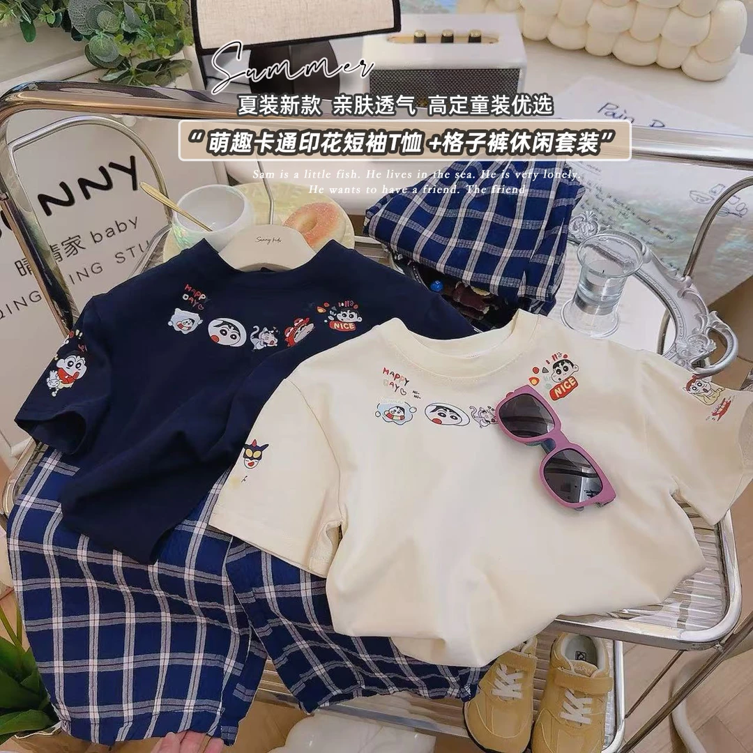 （亲子装）2025夏季新款儿童休闲印花短袖裤子潮酷爆款套装