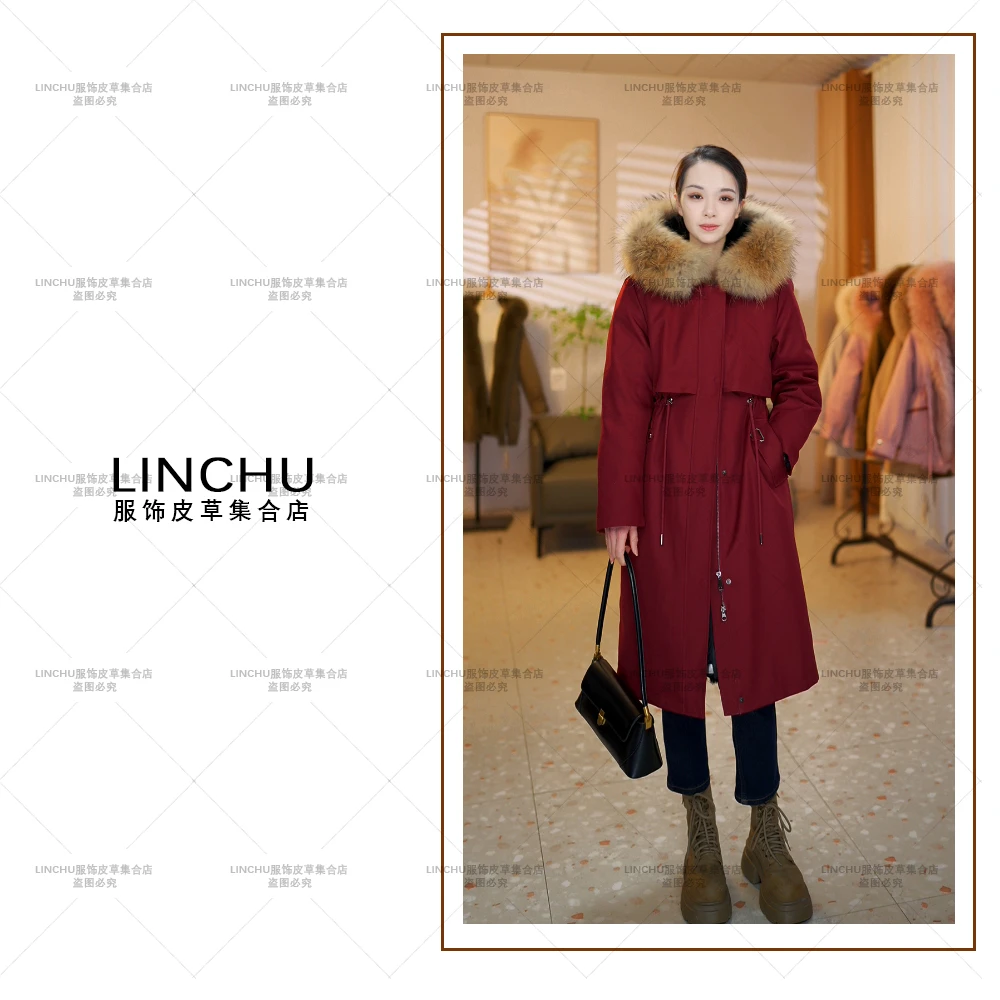 【若竹】兔毛袖兔毛内胆貉子毛领秋冬新款女长款派克服可脱卸 【Q】