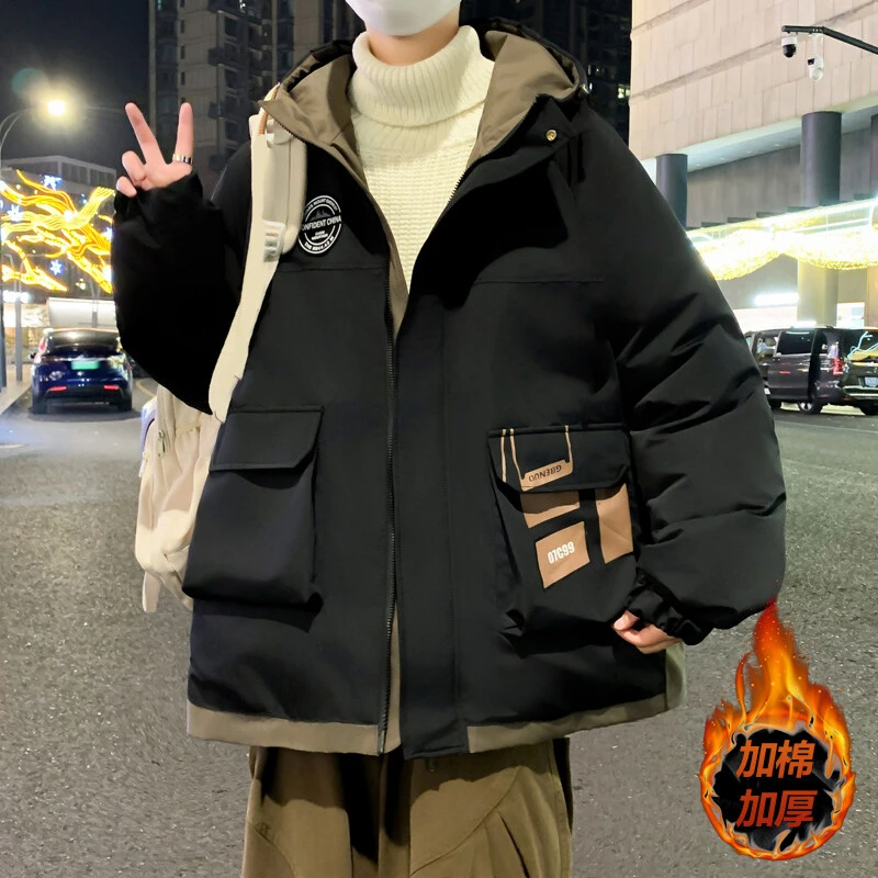 秋冬季新款潮流帅气棉服港风连帽休闲百搭宽松棉衣男保暖加厚外套