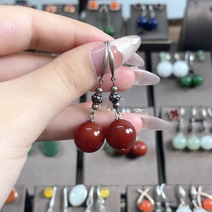 玛瑙/玉髓耳饰银S925镶嵌12左右