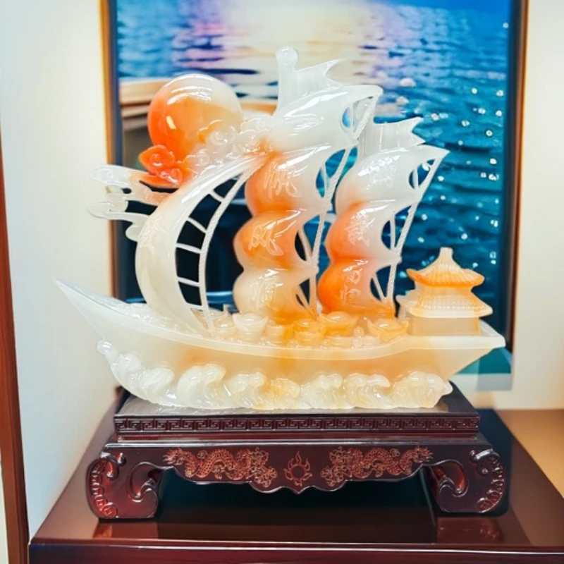 长30高30公分白冰料一帆风顺帆船玄关办公桌乔迁送礼工艺品摆件