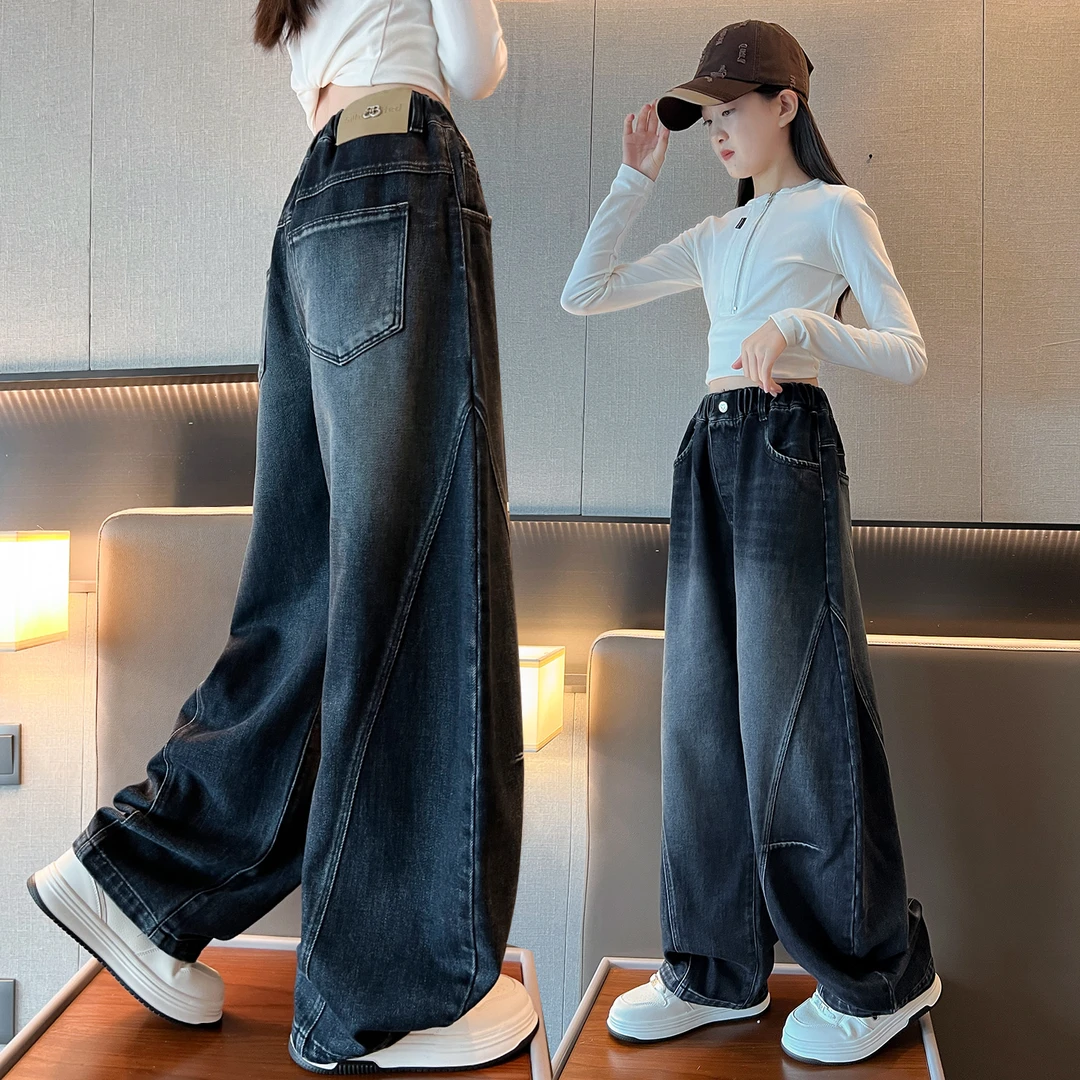 女童牛仔长裤儿童裤子春秋2025新款中大童秋季女孩宽松休闲裤秋装