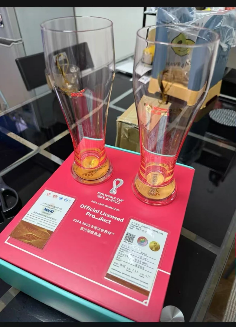 FIFA正品限量高档高颜值啤酒杯世界杯镶银玻璃酒杯水杯男款大容量