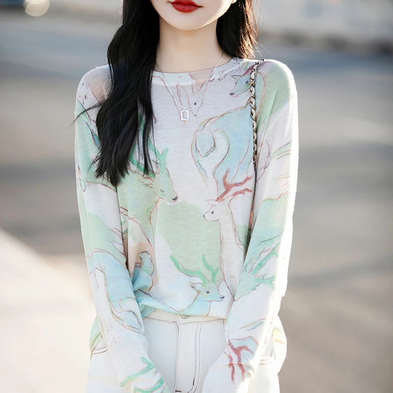 【水溶羊毛】120支超细精纺羊毛晕染软糯轻薄透气保暖套头纯羊毛衫