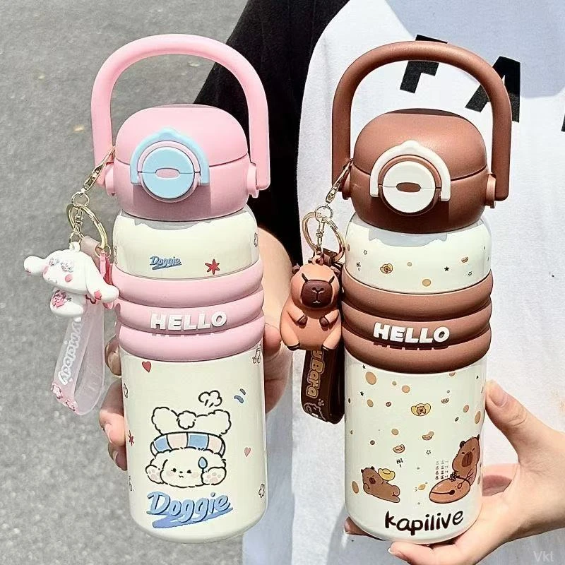 卡通高颜值儿童壶食品级不锈钢保温杯大容量一盖双饮学生便携水杯