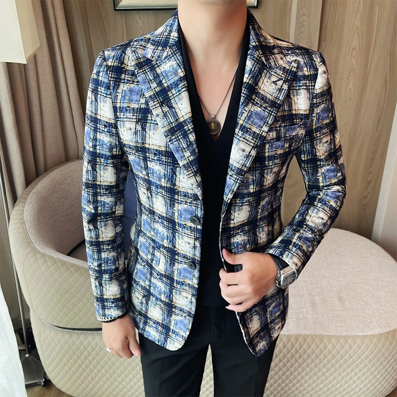 高级感格子西装外套男款爆款2025新款春秋商务时尚百搭休闲西服