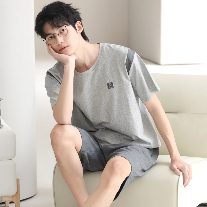 卡之恋夏季短袖短裤男睡衣纯棉休闲韩版简约时尚大码家居服套装