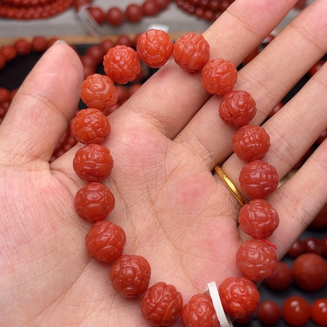 南红玛瑙未镶嵌手串Y11.6mm收藏满红满肉柿子红