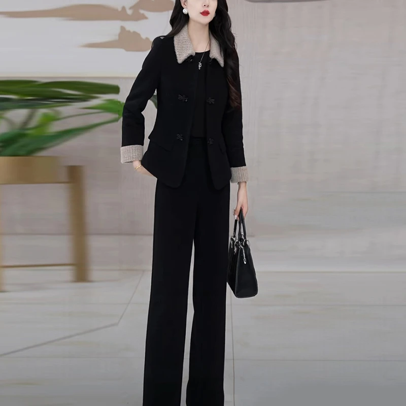 雪尔绒加厚保暖时尚套装女2025秋冬季新款黑色气质修身显瘦两件套