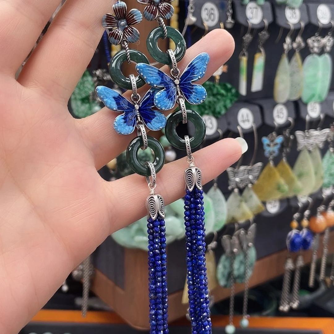 翡翠耳饰银S925镶嵌咖**能779ghjjhhj