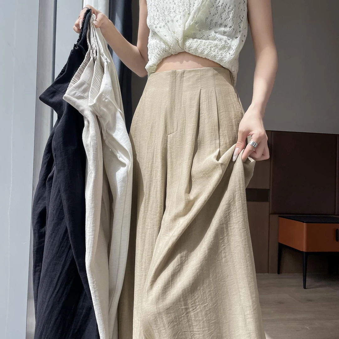 杜拉妮冰丝麻山本裤裙女夏季薄款2025新款宽松显瘦高腰拖地休闲裤