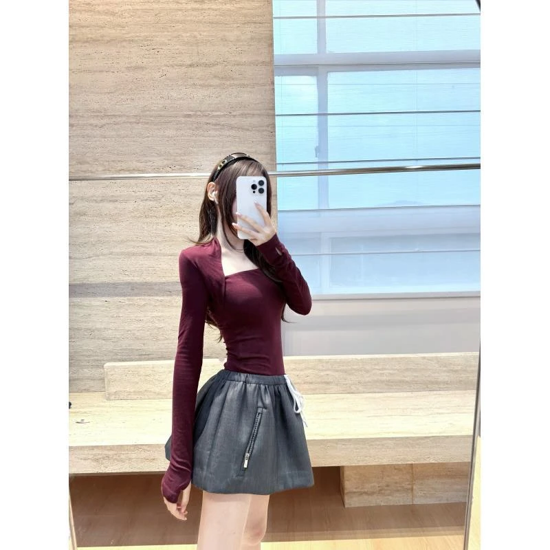 【Xenia】方领拼接长袖打底修身款