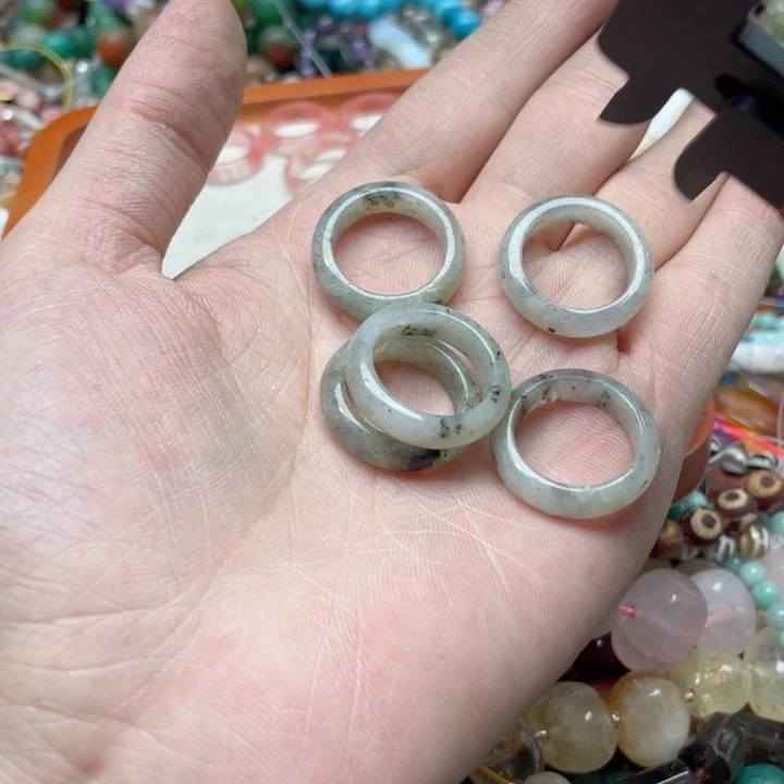 玛瑙/玉髓合金珠宝半成品2个18-19mm灰月光跑环