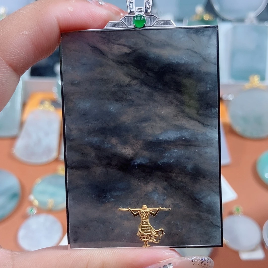 快***组翡翠18K金镶嵌吊坠(不含链)