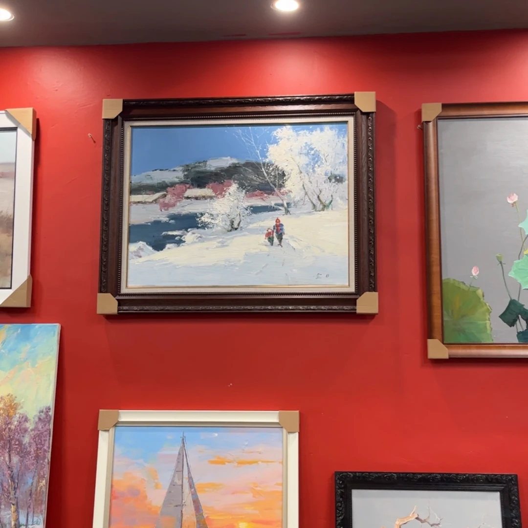 性***毛油画雪景纯手绘油画带框