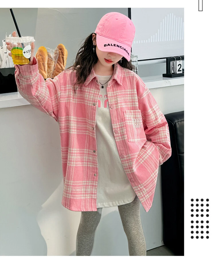 女童衬衣春秋2025新款韩版纯棉格子衬衫网红洋气宝宝外套秋季外穿