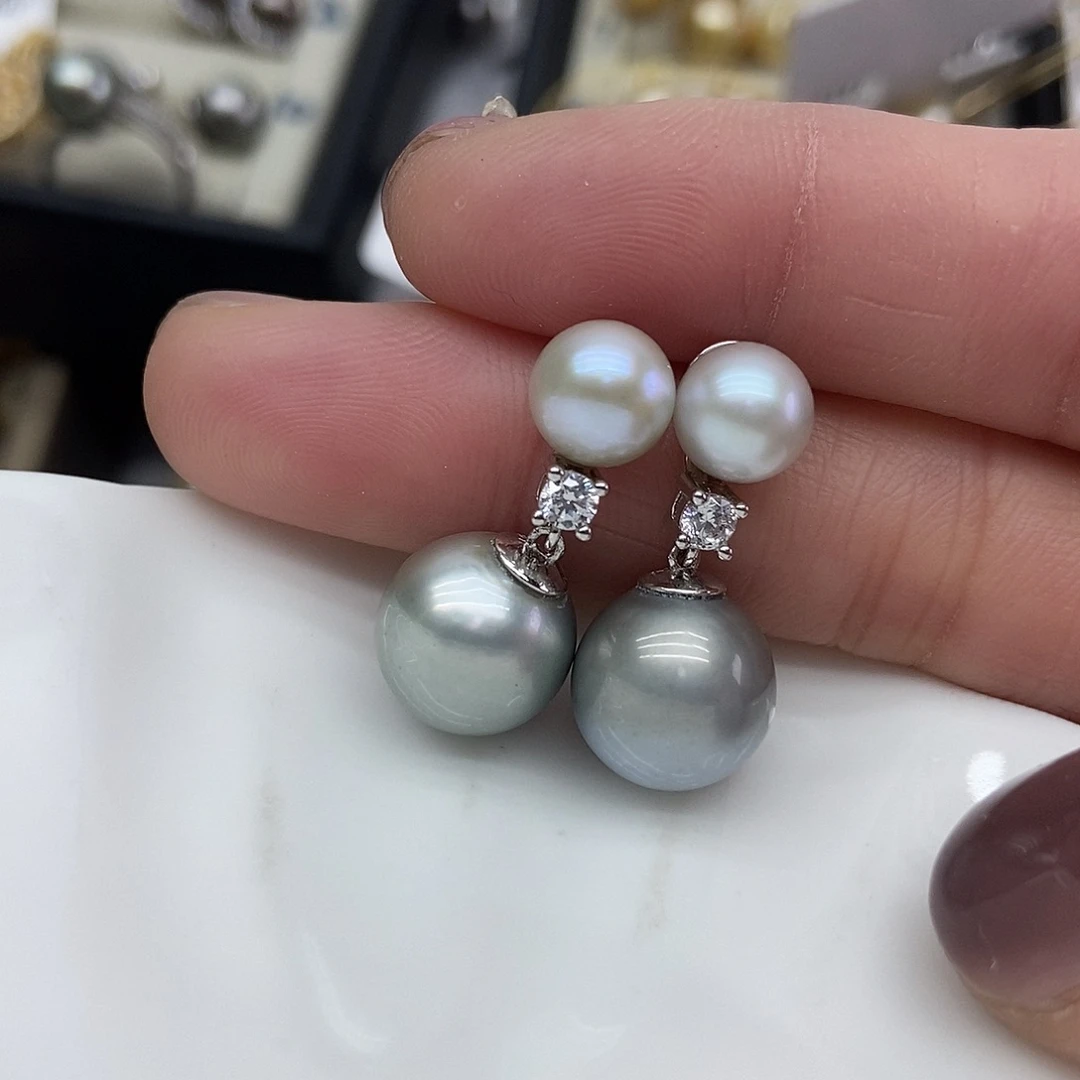 海水珍珠银S925镶嵌耳饰